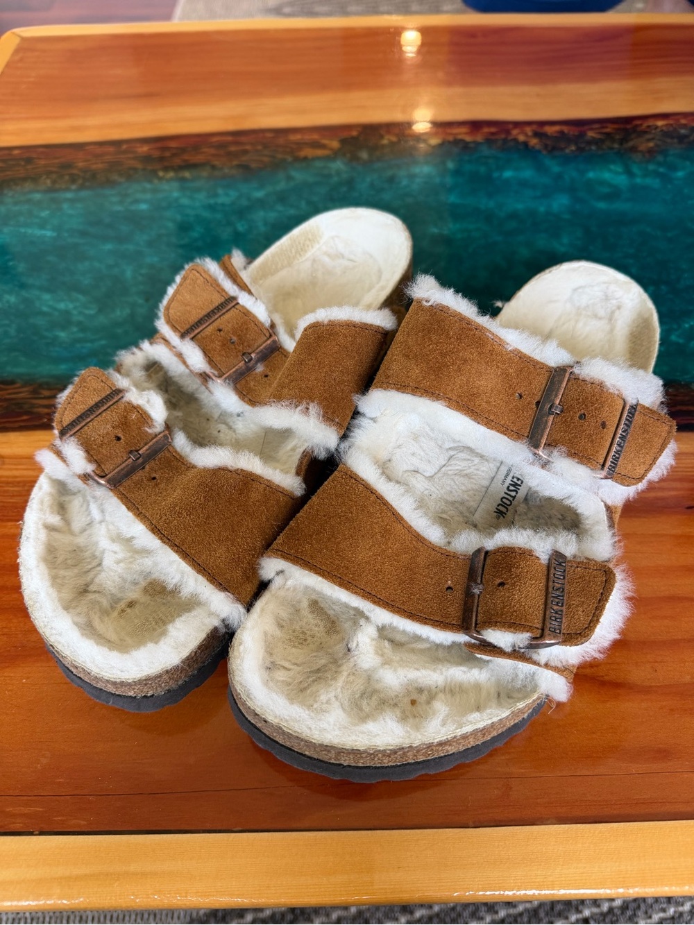 Arizona Shearling Two Strap Sandals